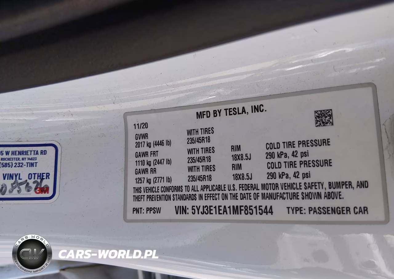2021 Tesla Model 3 Standard Range Plus Rear-Wheel Drive VIN:5YJ3E1EA1MF851544 - 8