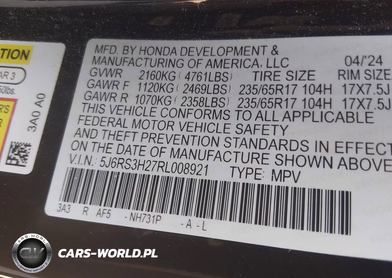 2024 Honda Cr-V Lx 2Wd VIN:5J6RS3H27RL008921 - 9