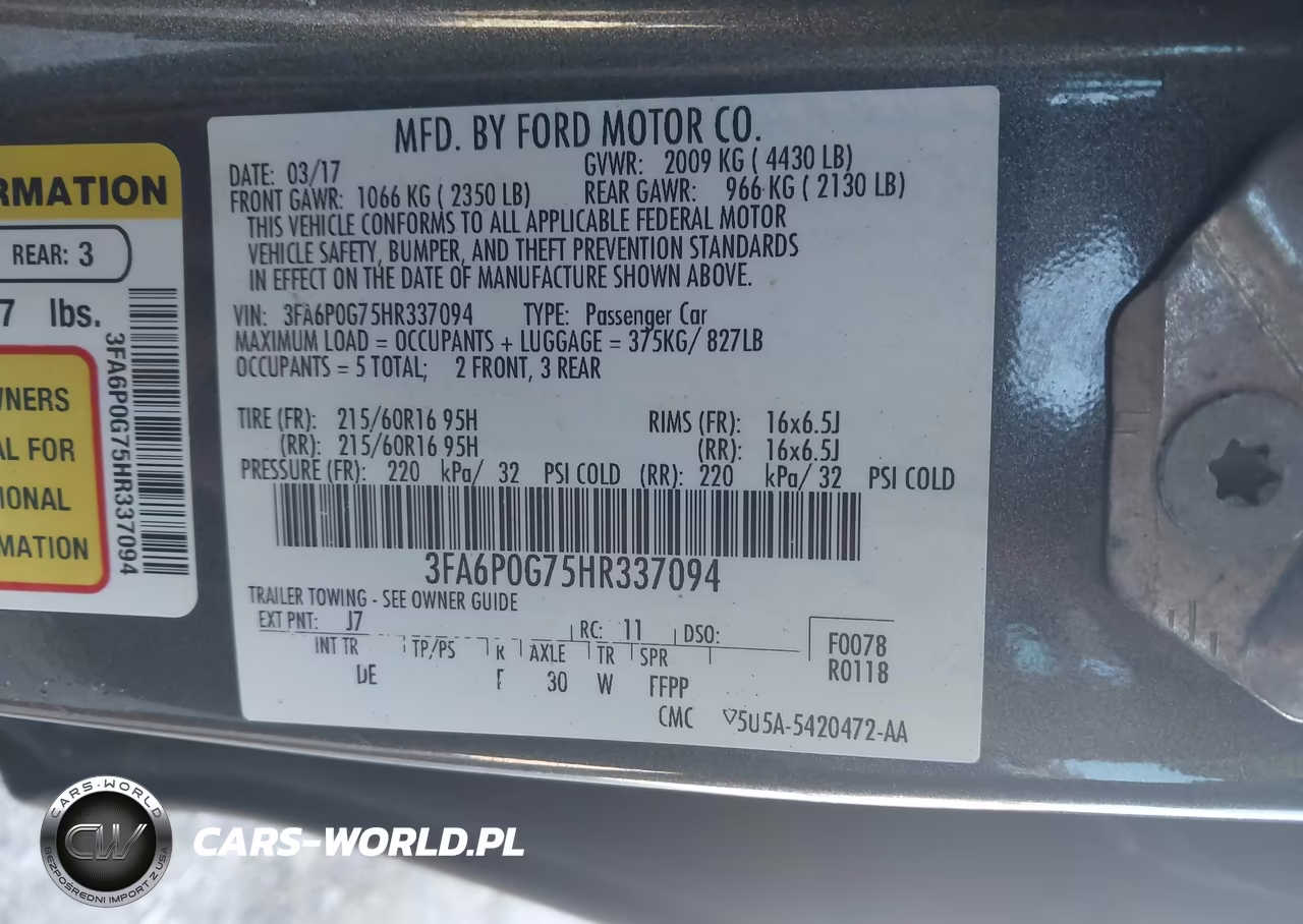 2017 Ford Fusion S VIN:3FA6P0G75HR337094 - 9