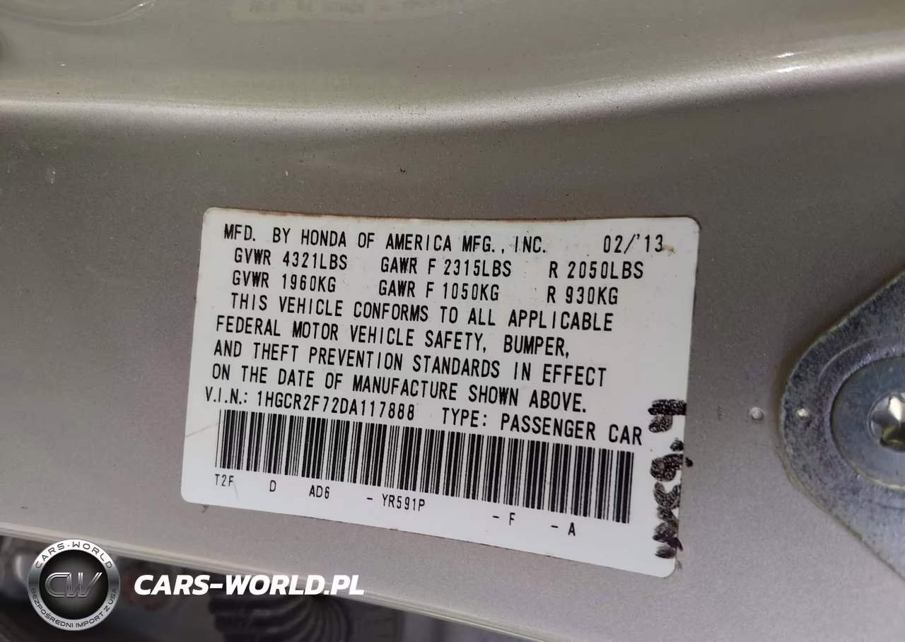 2013 Honda Accord Ex VIN:1HGCR2F72DA117888 - 9