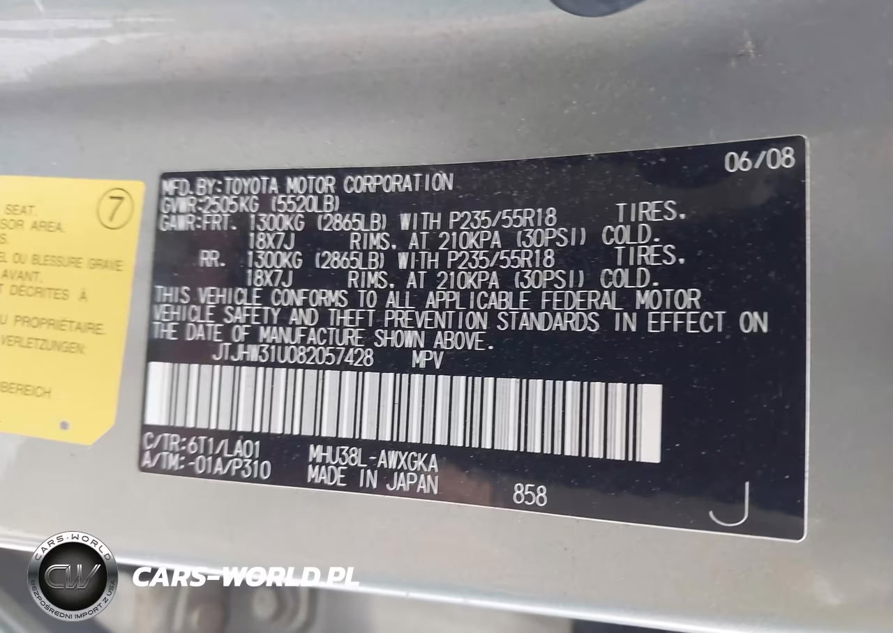 2008 Lexus Rx 400H VIN:JTJHW31U082057428 - 9