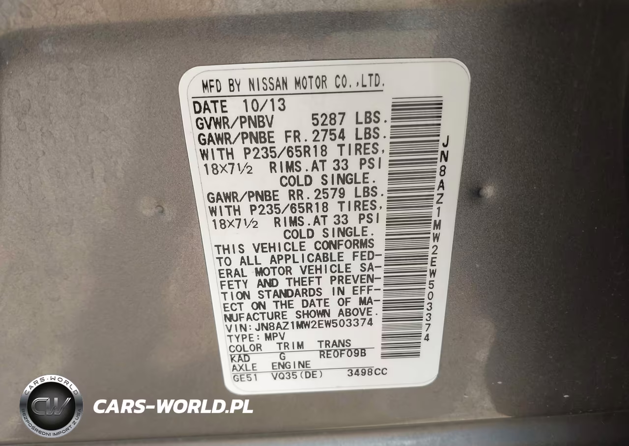 2014 Nissan Murano Sl VIN:JN8AZ1MW2EW503374 - 9