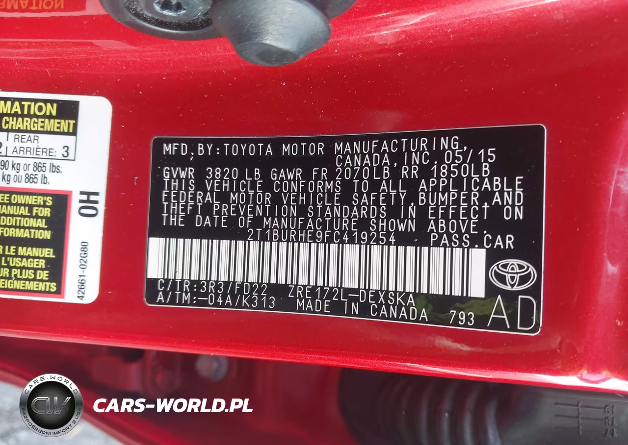 2015 Toyota Corolla S Plus VIN:2T1BURHE9FC419254 - 9