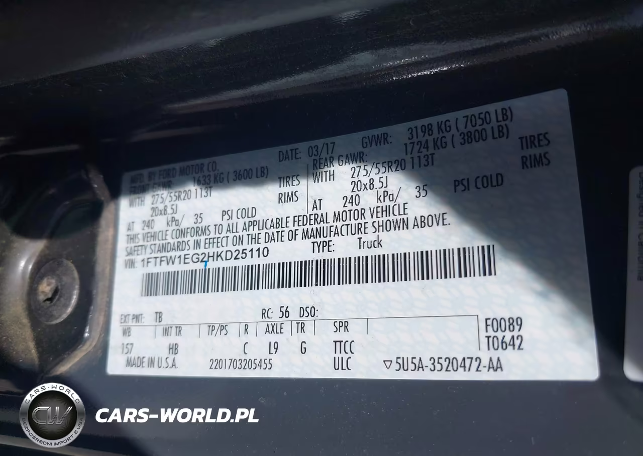 2017 Ford F-150 Lariat VIN:1FTFW1EG2HKD25110 - 9