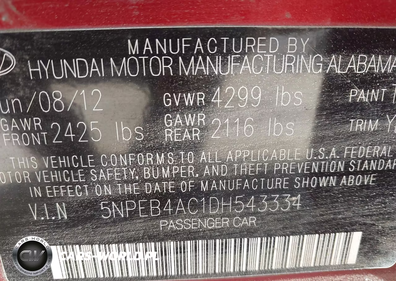 2013 Hyundai Sonata Gls VIN:5NPEB4AC1DH543334 - 9