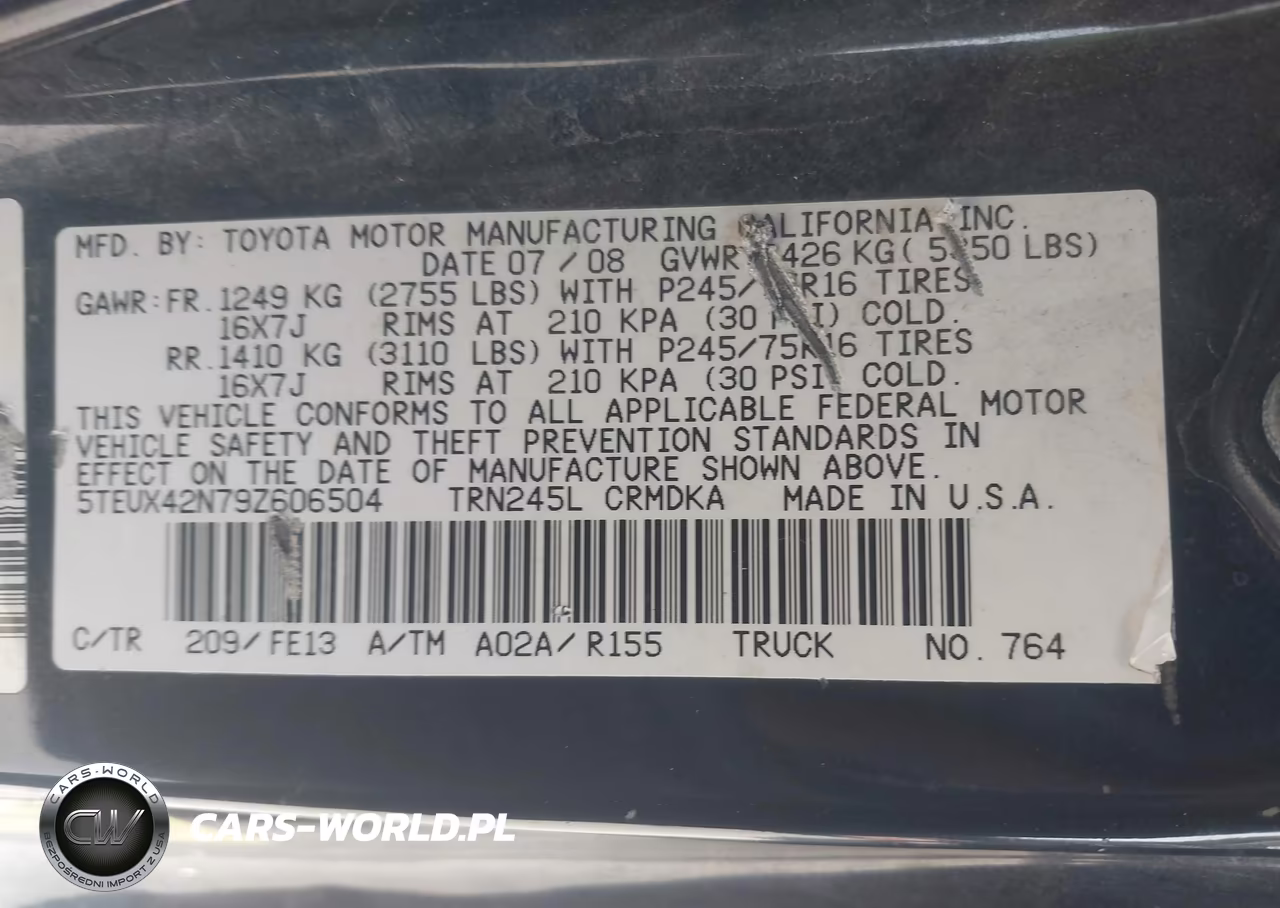 2009 Toyota Tacoma VIN:5TEUX42N79Z606504 - 9