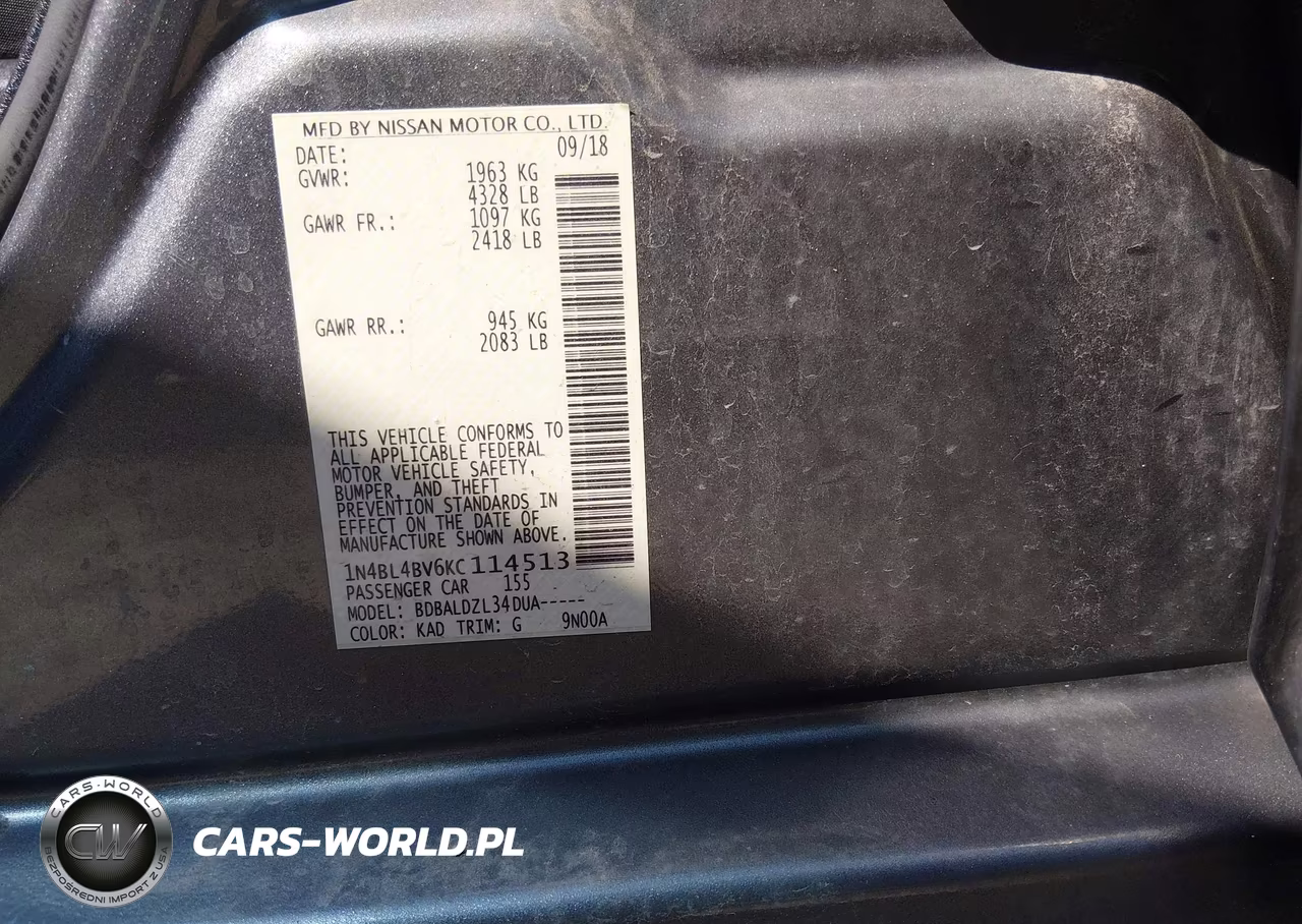 2019 Nissan Altima 2.5 S VIN:1N4BL4BV6KC114513 - 9
