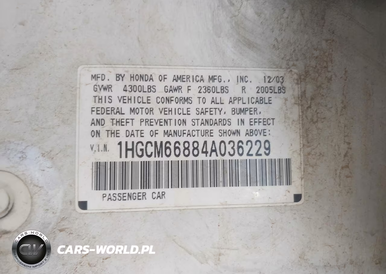2004 Honda Accord 3.0 Ex VIN:1HGCM66884A036229 - 9