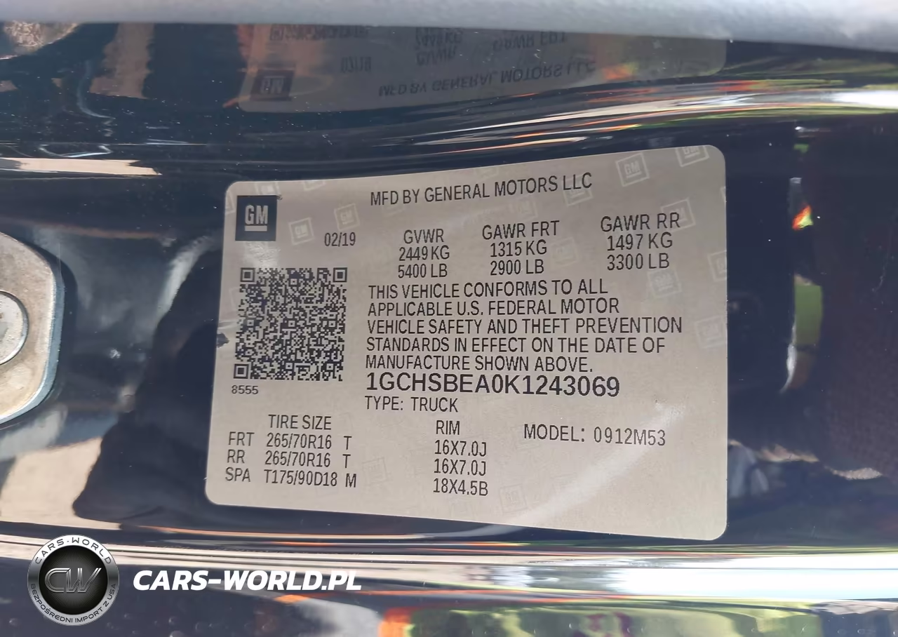 2019 Chevrolet Colorado Wt VIN:1GCHSBEA0K1243069 - 9