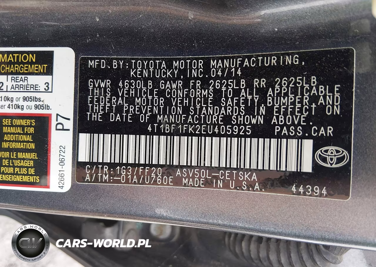 2014 Toyota Camry Se VIN:4T1BF1FK2EU405925 - 9