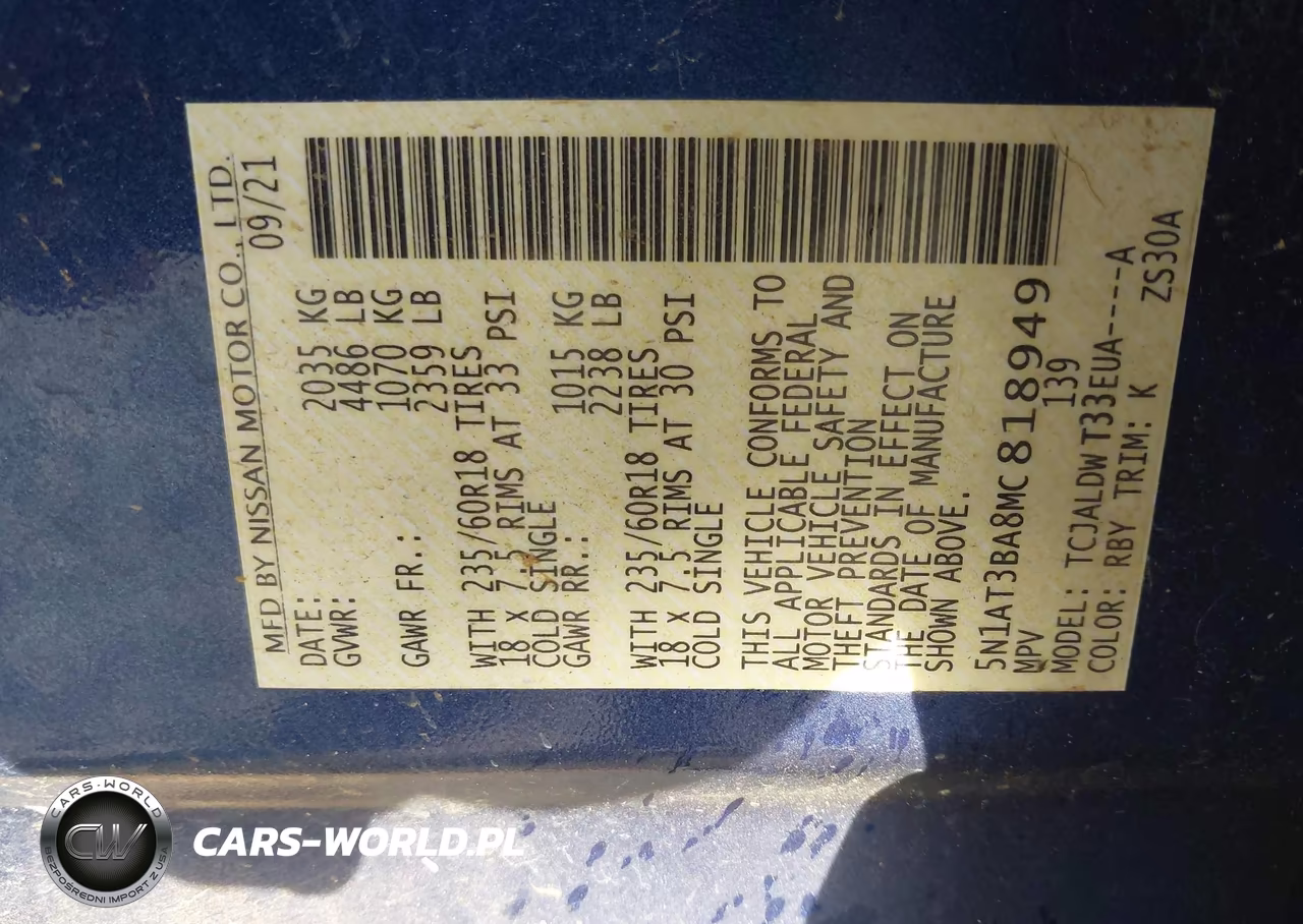 2021 Nissan Rogue Sv Fwd VIN:5N1AT3BA8MC818949 - 9