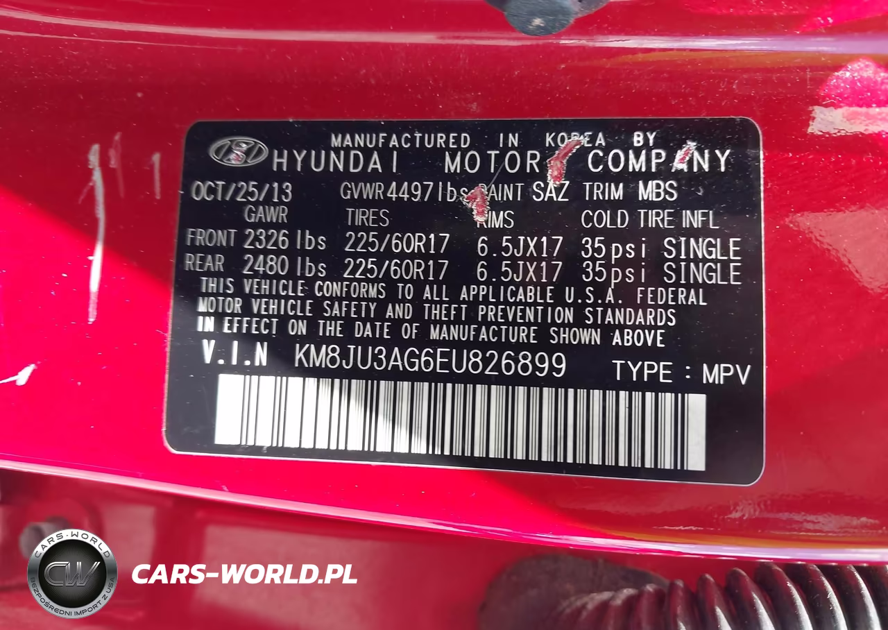 2014 Hyundai Tucson Se VIN:KM8JU3AG6EU826899 - 9