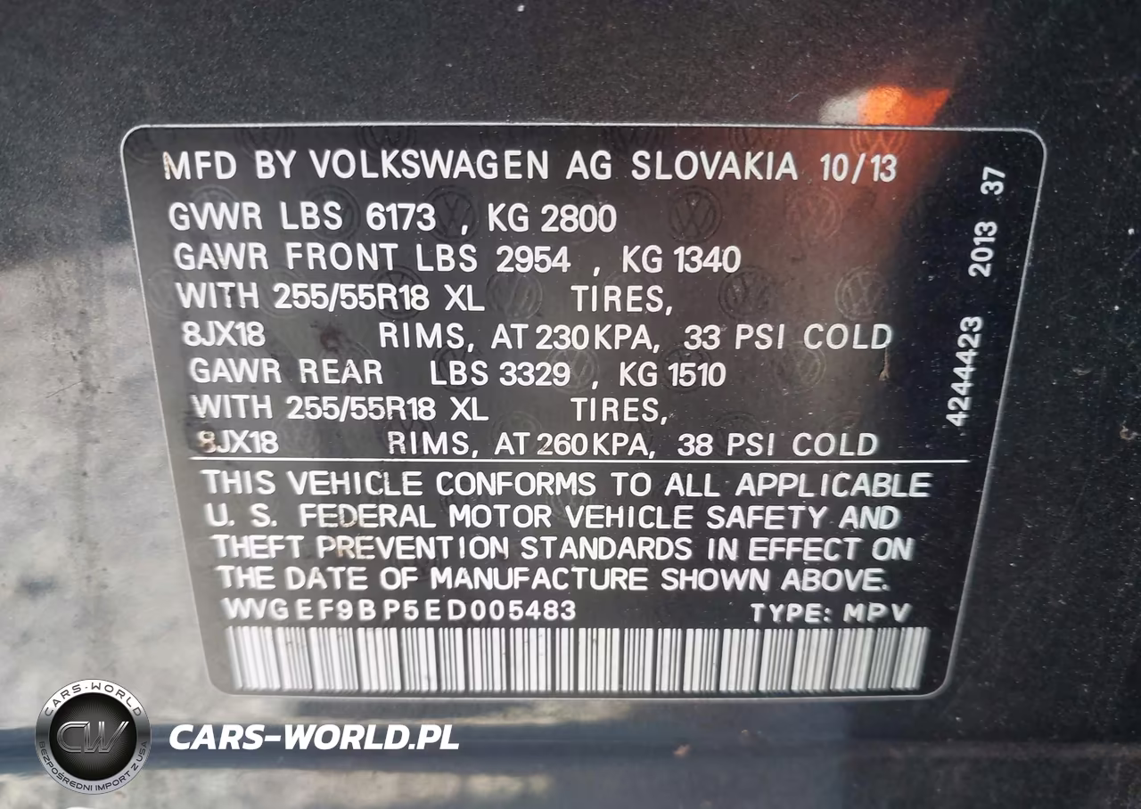 2014 Volkswagen Touareg 3.6L Sport VIN:WVGEF9BP5ED005483 - 9