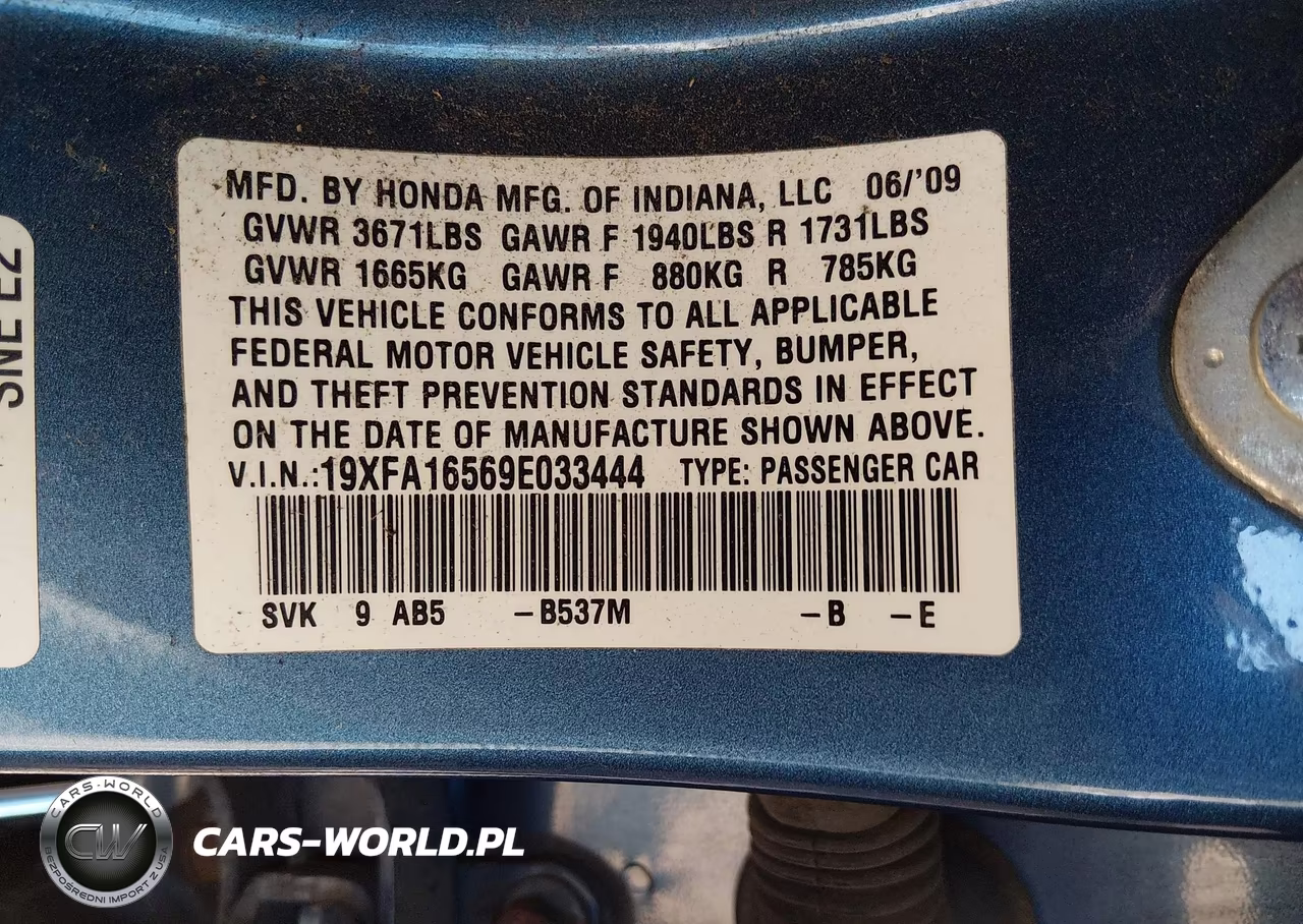 2009 Honda Civic Lx VIN:19XFA16569E033444 - 9