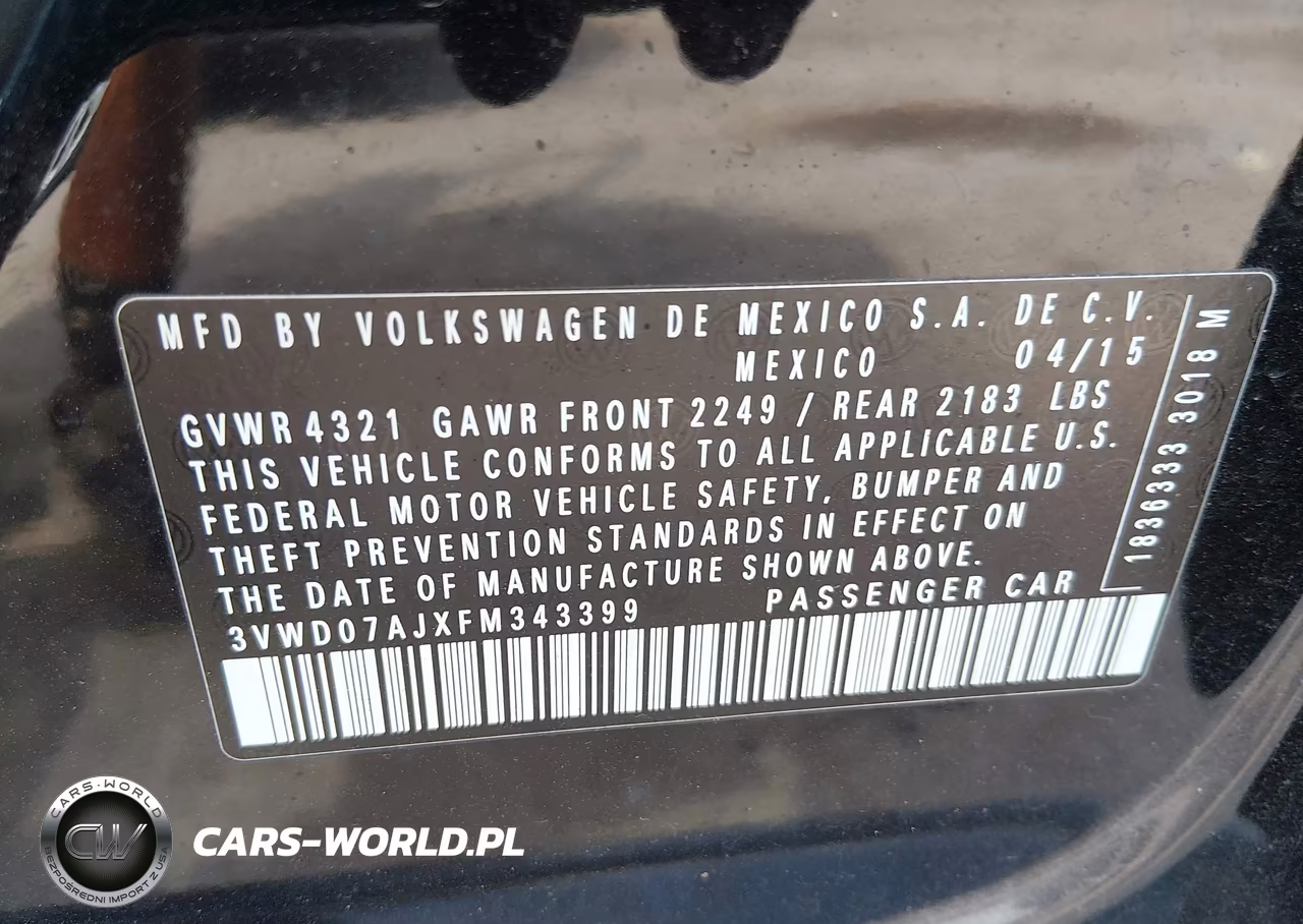 2015 Volkswagen Jetta 1.8T Se VIN:3VWD07AJXFM343399 - 9