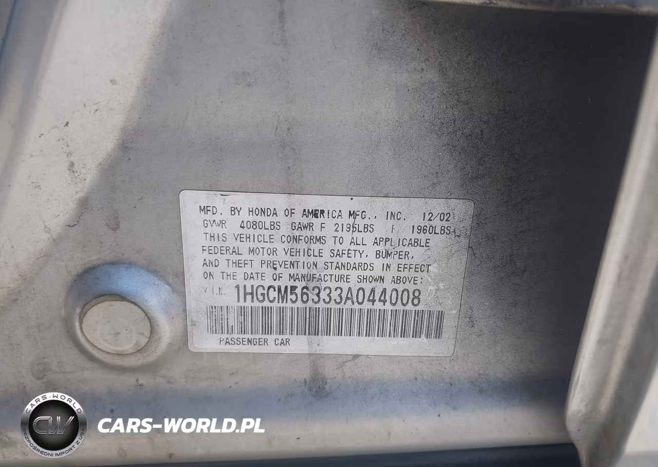 2003 Honda Accord 2.4 Lx VIN:1HGCM56333A044008 - 9