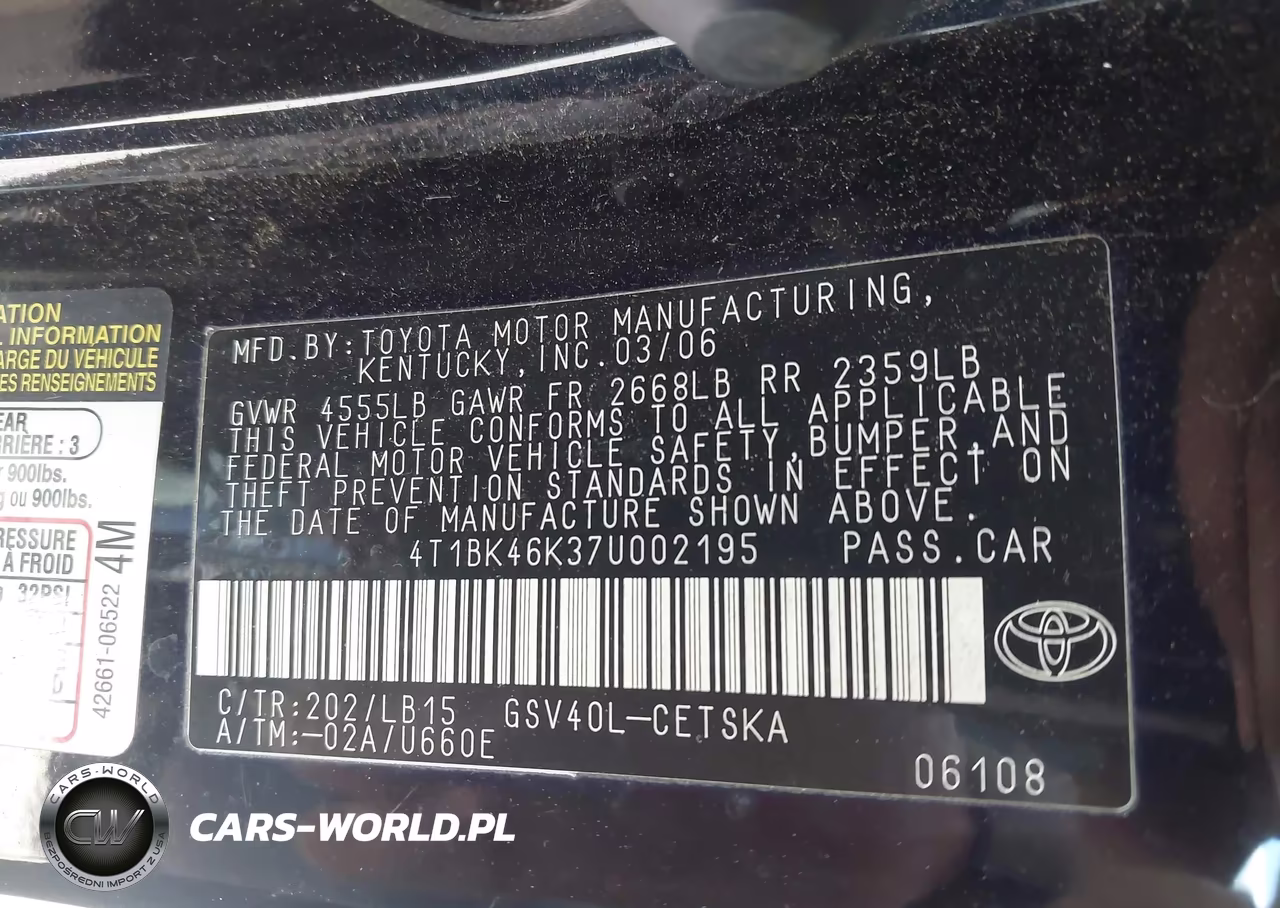 2007 Toyota Camry Se V6 VIN:4T1BK46K37U002195 - 9