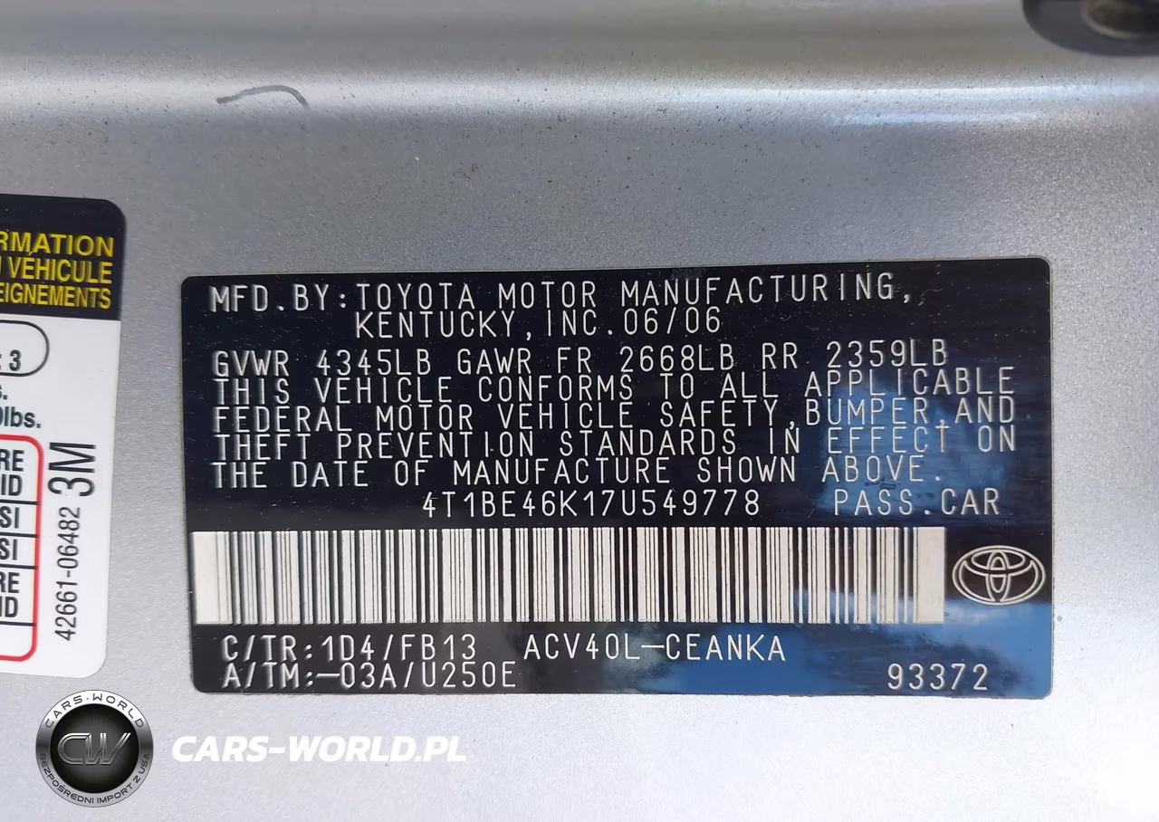 2007 Toyota Camry Ce VIN:4T1BE46K17U549778 - 9