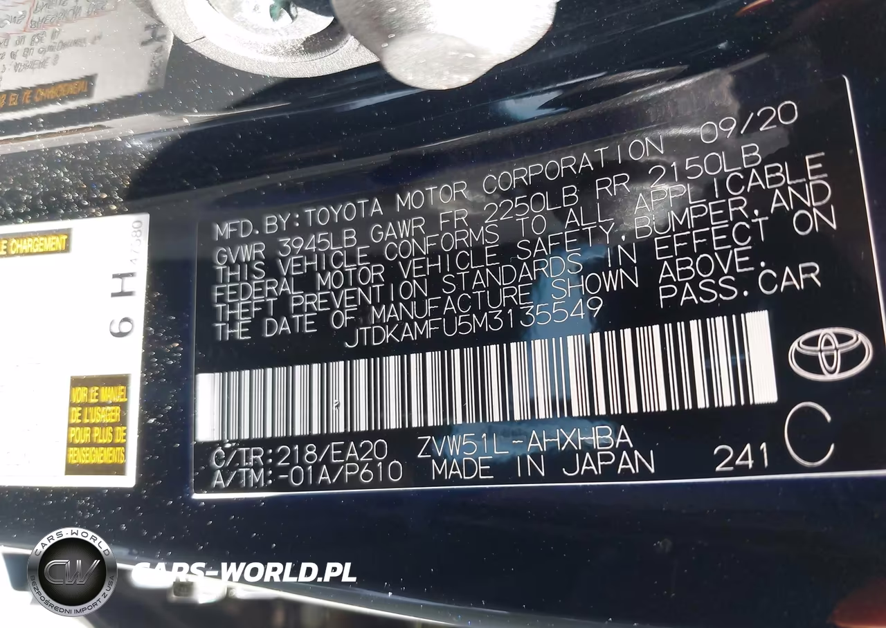 2021 Toyota Prius Xle VIN:JTDKAMFU5M3135549 - 9