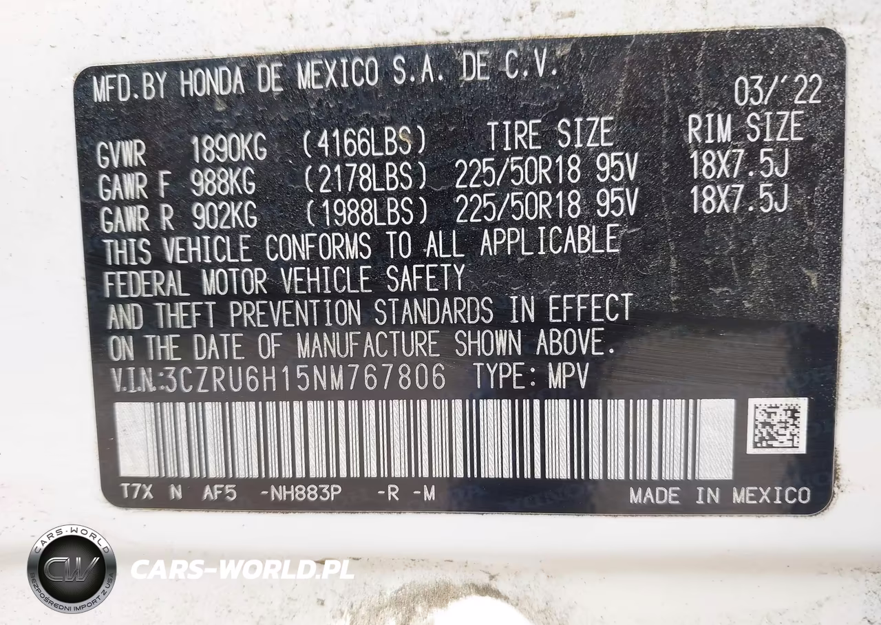 2022 Honda Hr-V Awd Sport VIN:3CZRU6H15NM767806 - 9