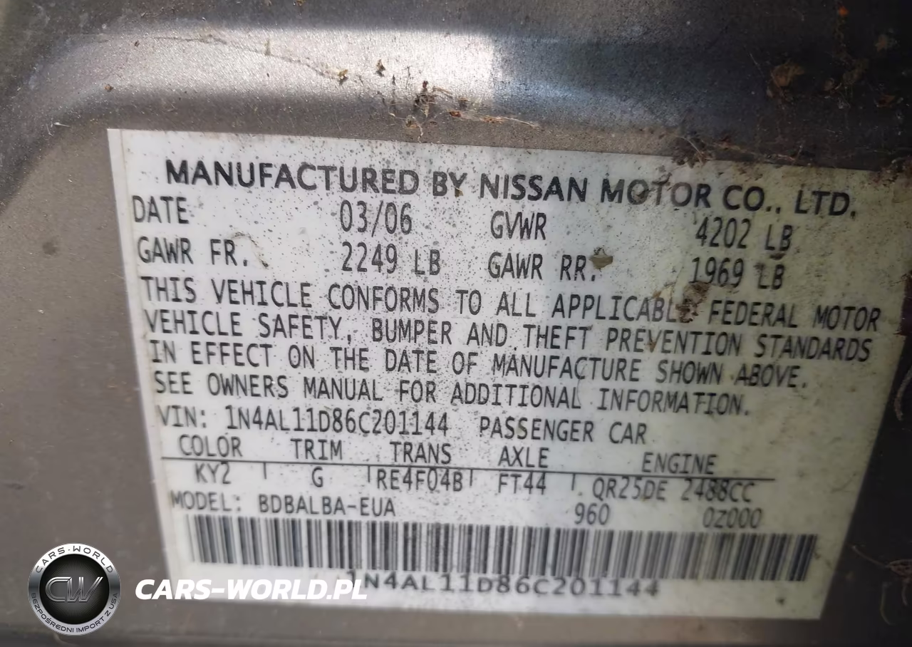 2006 Nissan Altima 2.5 S VIN:1N4AL11D86C201144 - 9