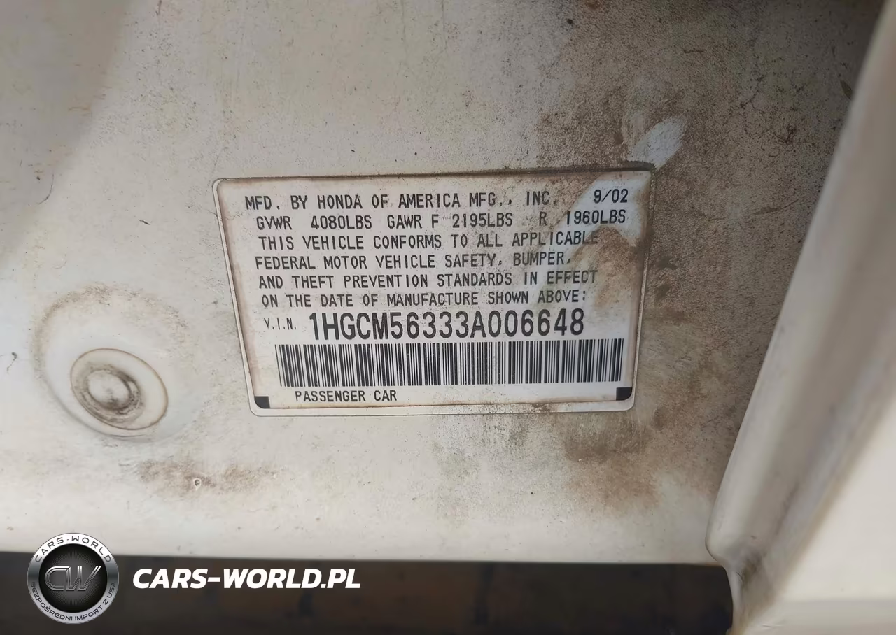 2003 Honda Accord 2.4 Lx VIN:1HGCM56333A006648 - 9