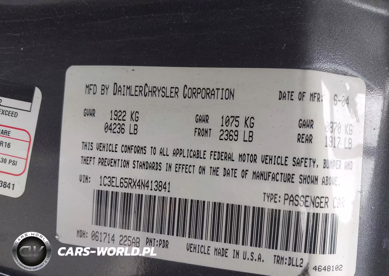 2004 Chrysler Sebring Limited VIN:1C3EL65RX4N413841 - 9