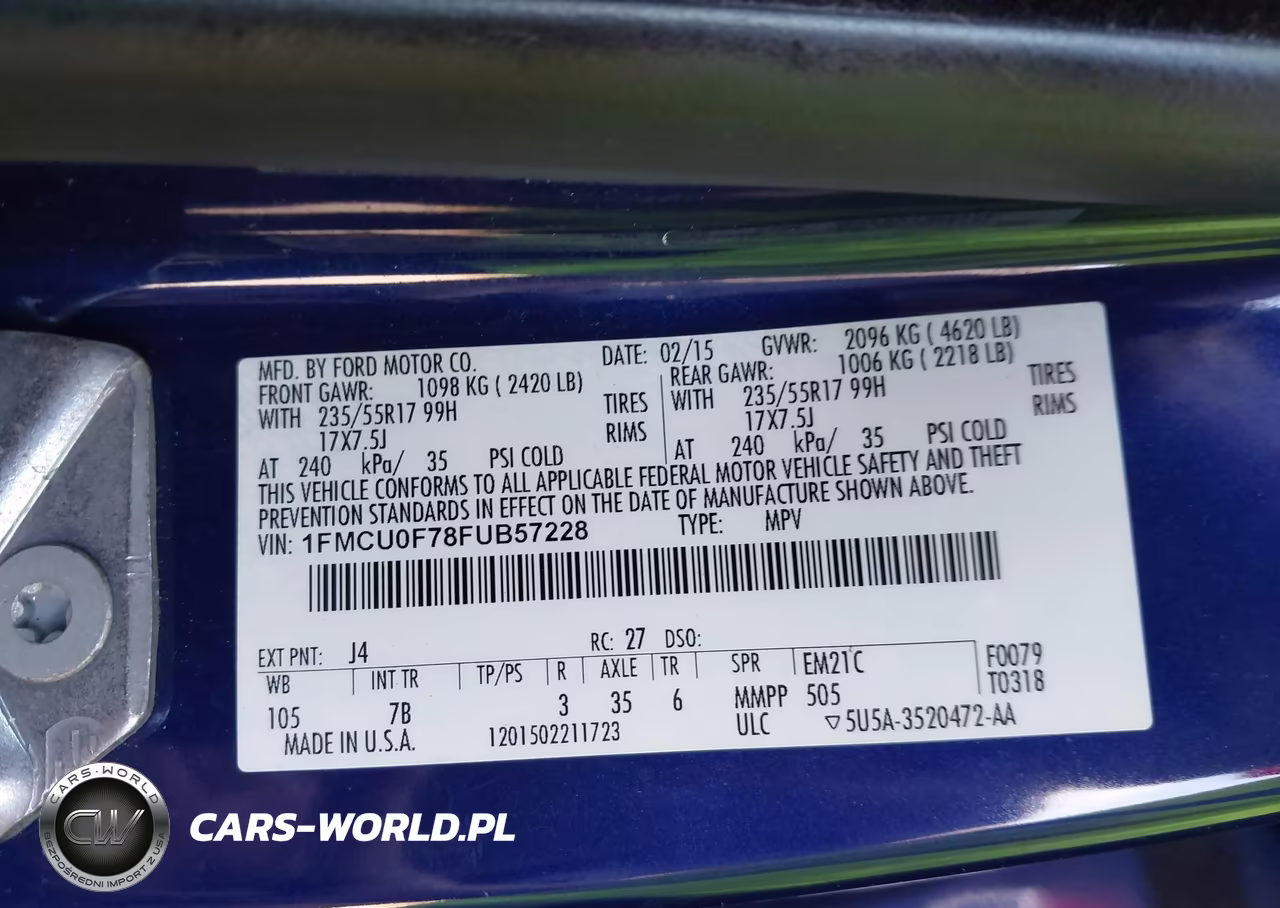 2015 Ford Escape S VIN:1FMCU0F78FUB57228 - 9