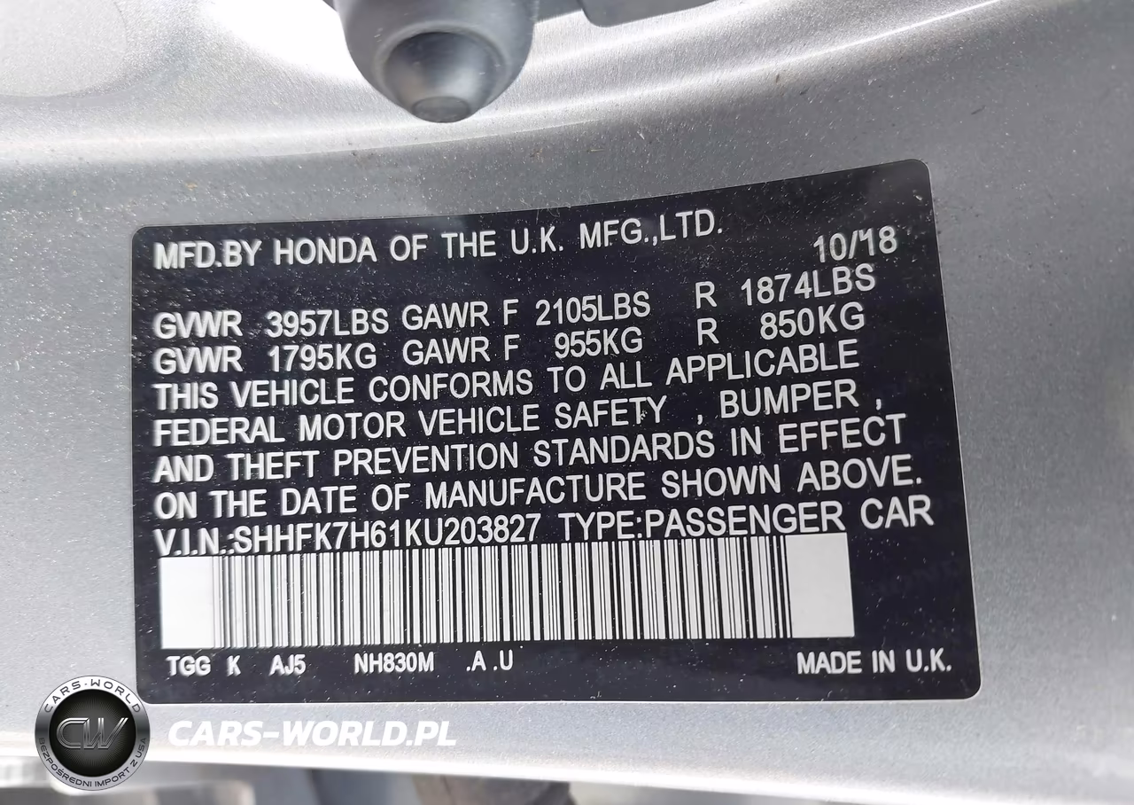 2019 Honda Civic Ex VIN:SHHFK7H61KU203827 - 9