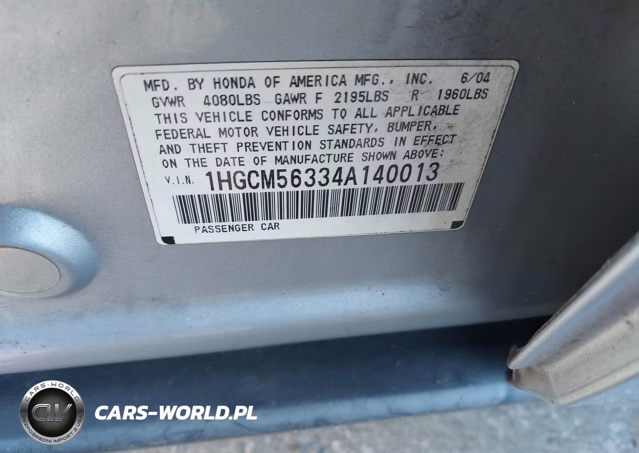 2004 Honda Accord 2.4 Lx VIN:1HGCM56334A140013 - 9