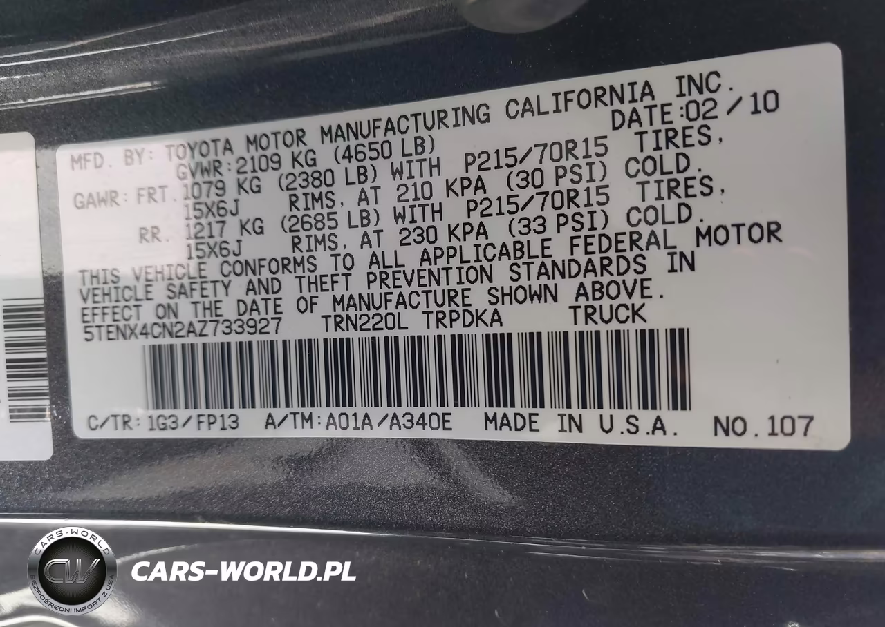 2010 Toyota Tacoma VIN:5TENX4CN2AZ733927 - 9
