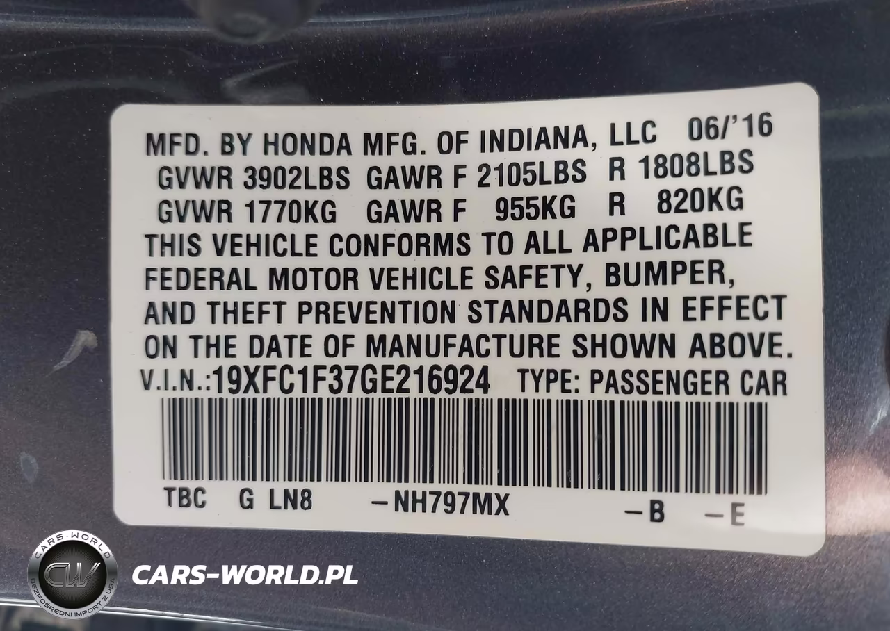 2016 Honda Civic Ex-T VIN:19XFC1F37GE216924 - 9