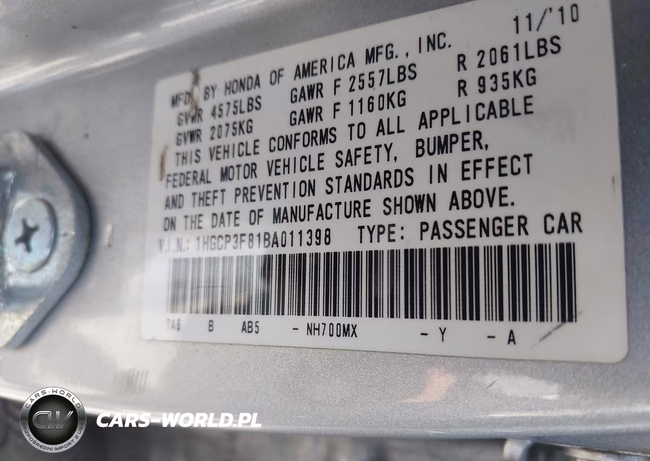2011 Honda Accord 3.5 Ex-L VIN:1HGCP3F81BA011398 - 9