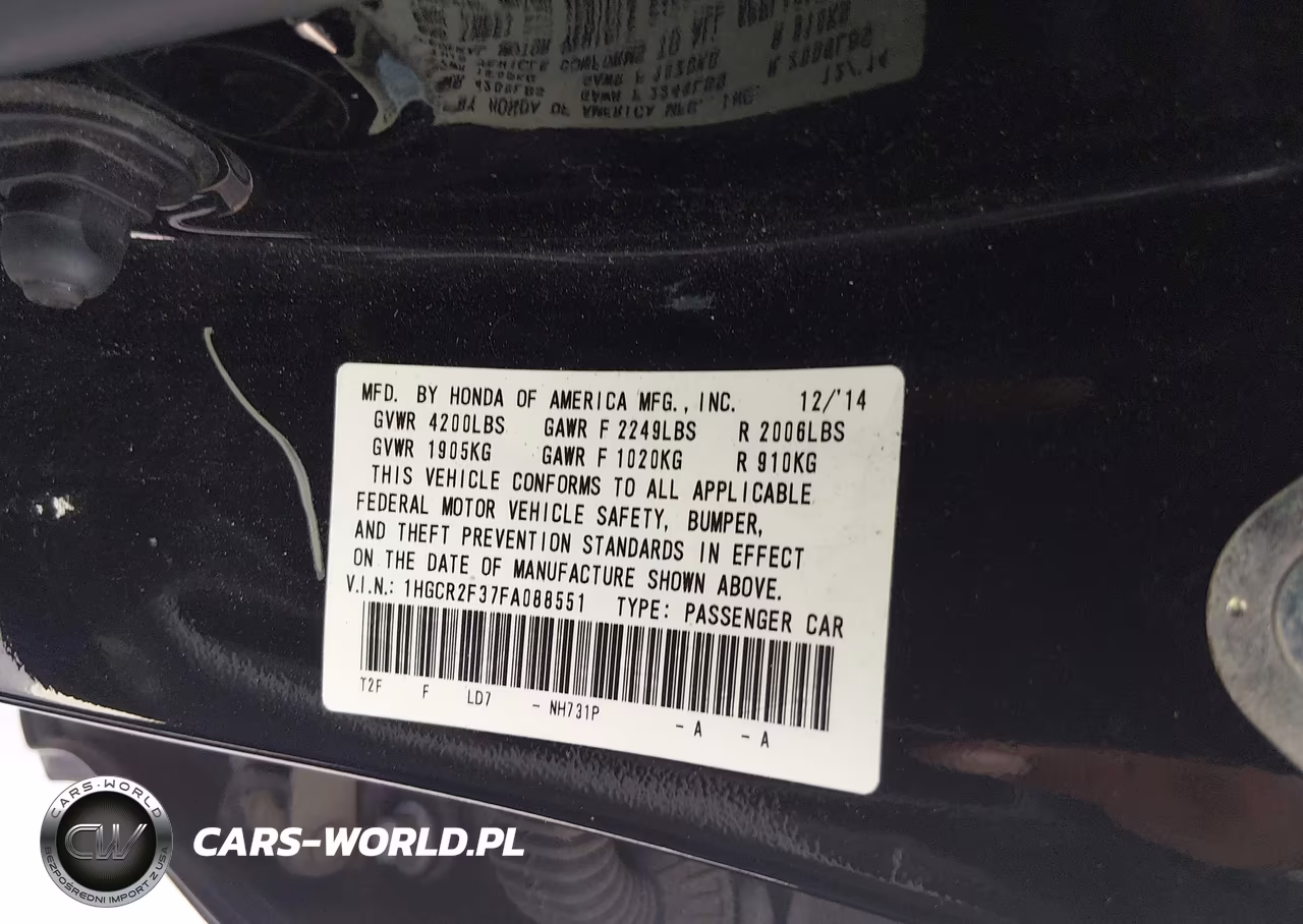 2015 Honda Accord Lx VIN:1HGCR2F37FA088551 - 9