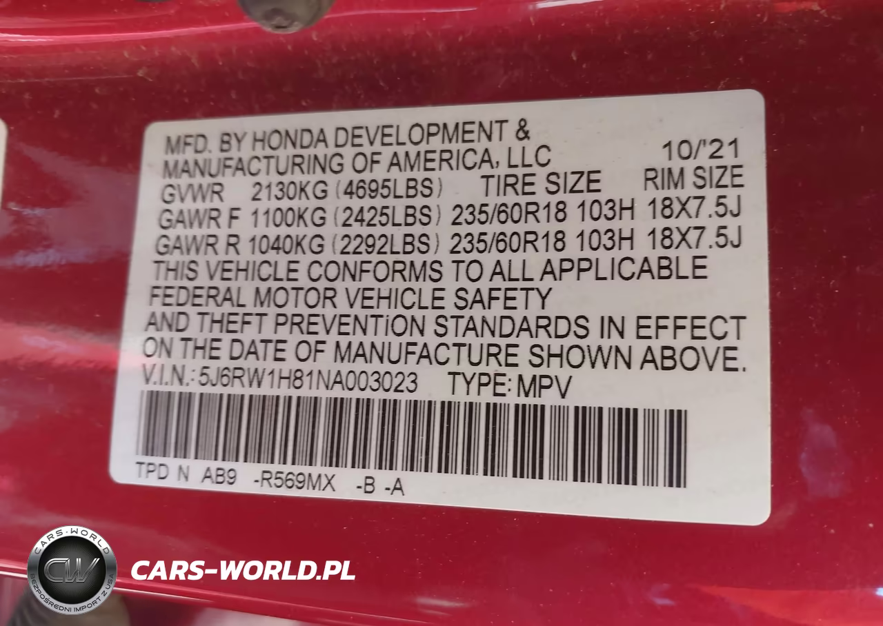 2022 Honda Cr-V 2Wd Ex-L VIN:5J6RW1H81NA003023 - 9