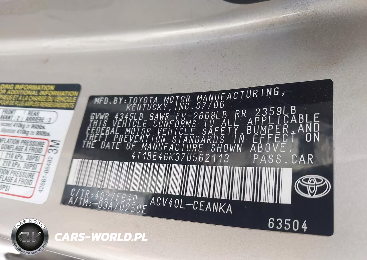 2007 Toyota Camry Ce VIN:4T1BE46K37U562113 - 9