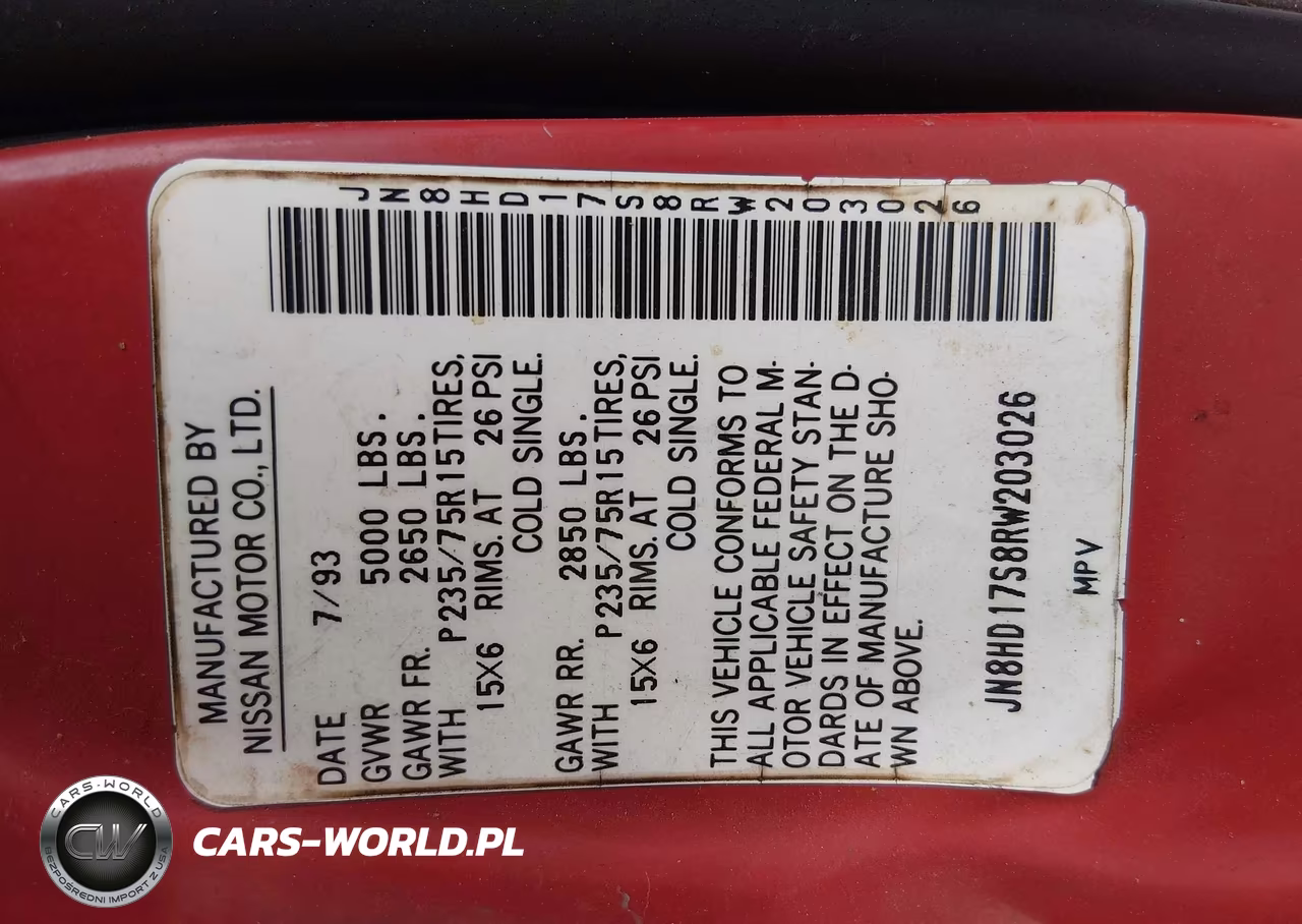 1994 Nissan Pathfinder Xe VIN:JN8HD17S8RW203026 - 9