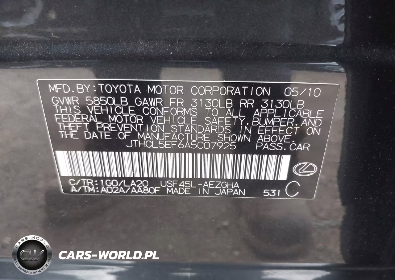 2010 Lexus Ls 460 VIN:JTHCL5EF6A5007925 - 9