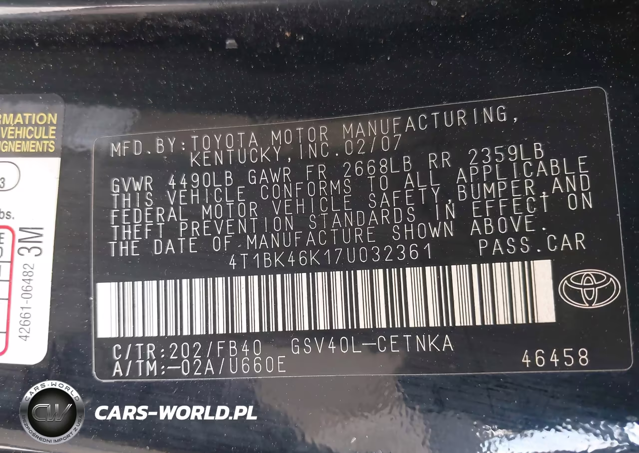 2007 Toyota Camry Le V6 VIN:4T1BK46K17U032361 - 9