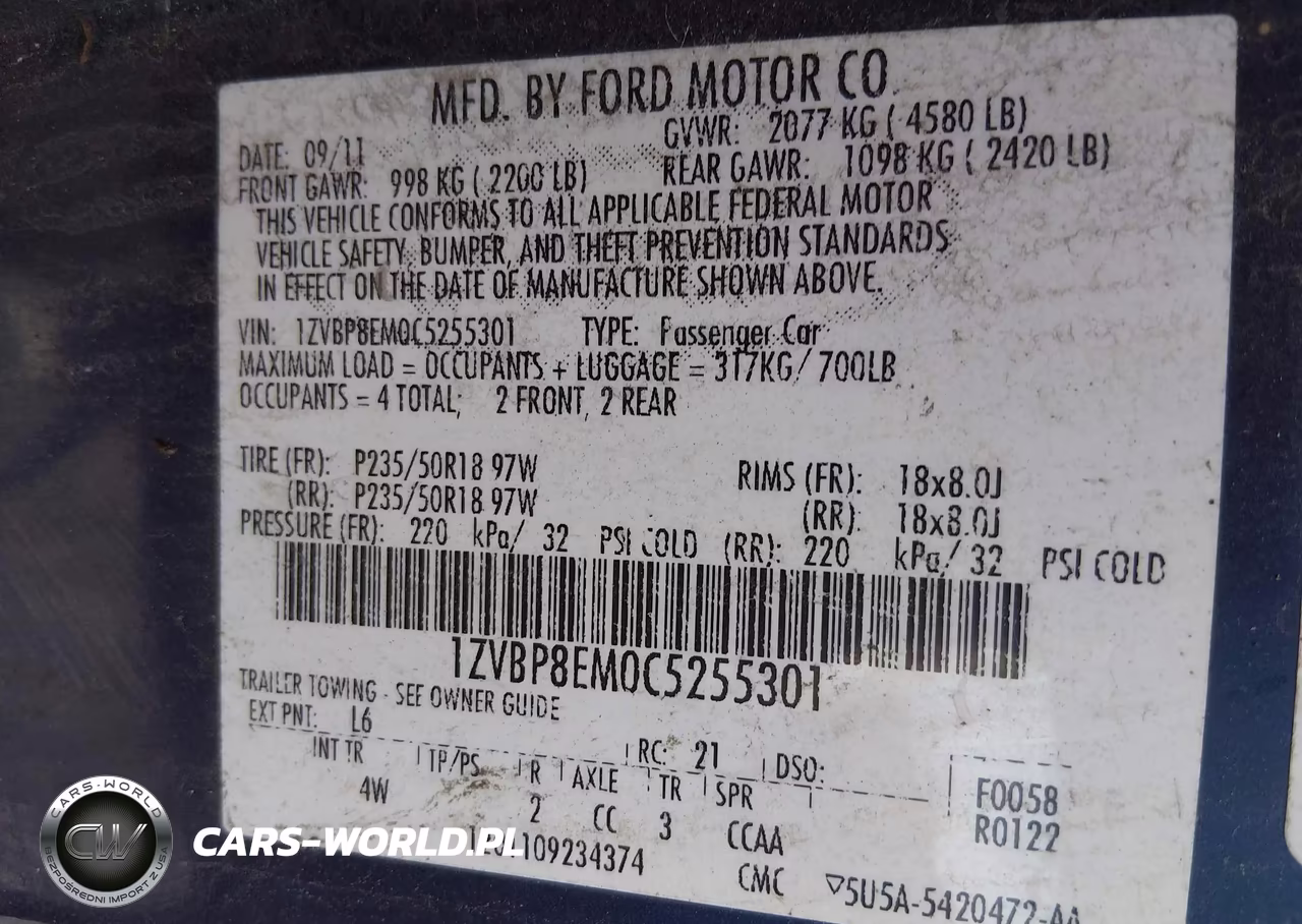 2012 Ford Mustang V6 Premium VIN:1ZVBP8EM0C5255301 - 9