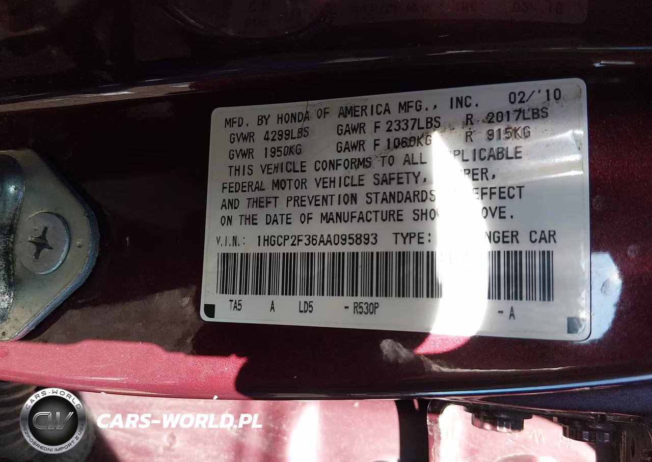 2010 Honda Accord 2.4 Lx VIN:1HGCP2F36AA095893 - 9