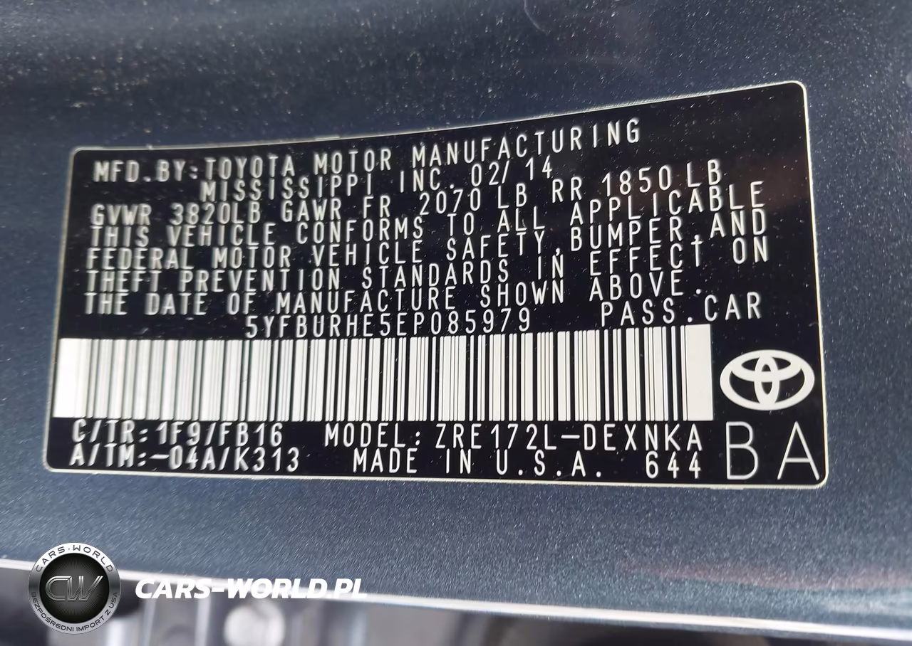 2014 Toyota Corolla Le Plus VIN:5YFBURHE5EP085979 - 9