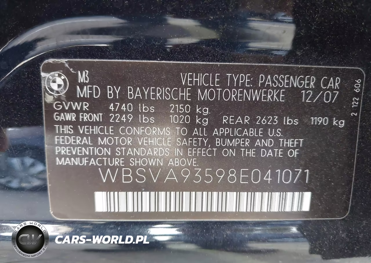 2008 BMW M3 VIN:WBSVA93598E041071 - 9