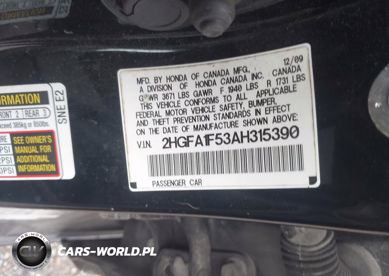 2010 Honda Civic Lx VIN:2HGFA1F53AH315390 - 9