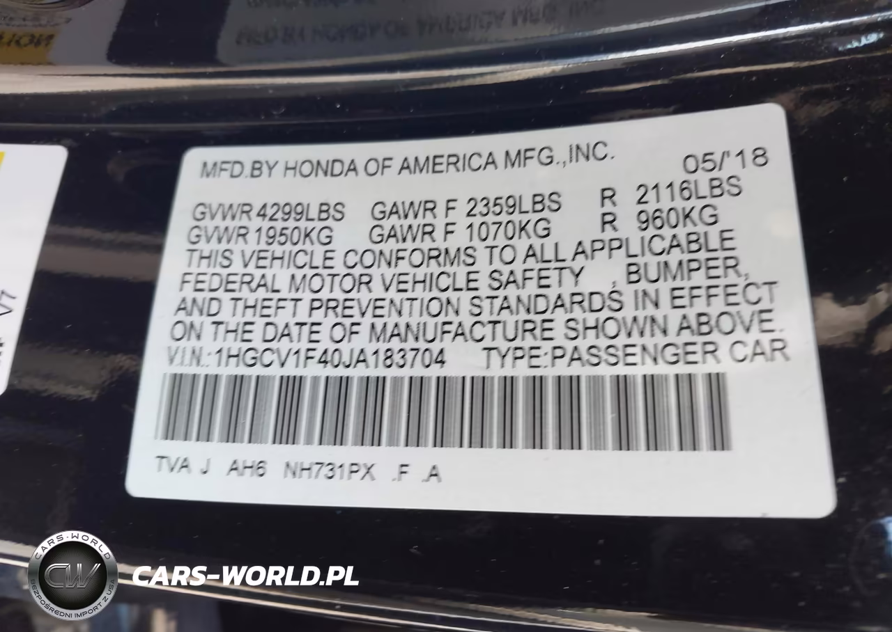 2018 Honda Accord Ex VIN:1HGCV1F40JA183704 - 9