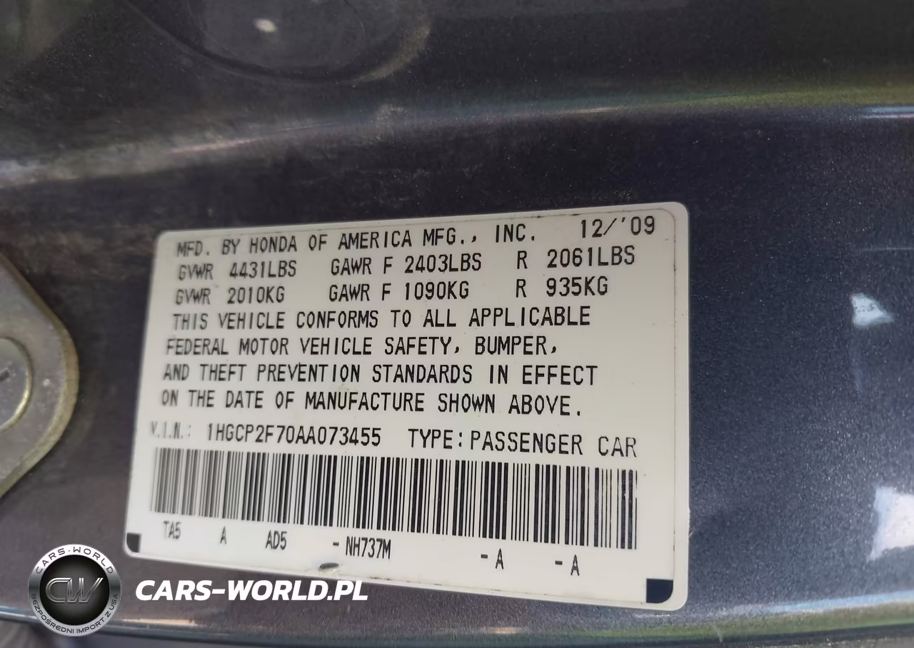 2010 Honda Accord 2.4 Ex VIN:1HGCP2F70AA073455 - 9