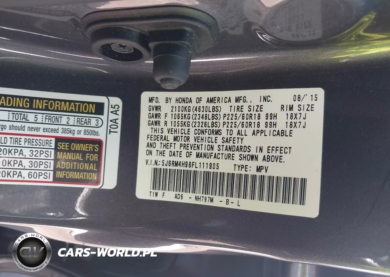 2015 Honda Cr-V Touring VIN:5J6RM4H98FL111905 - 9