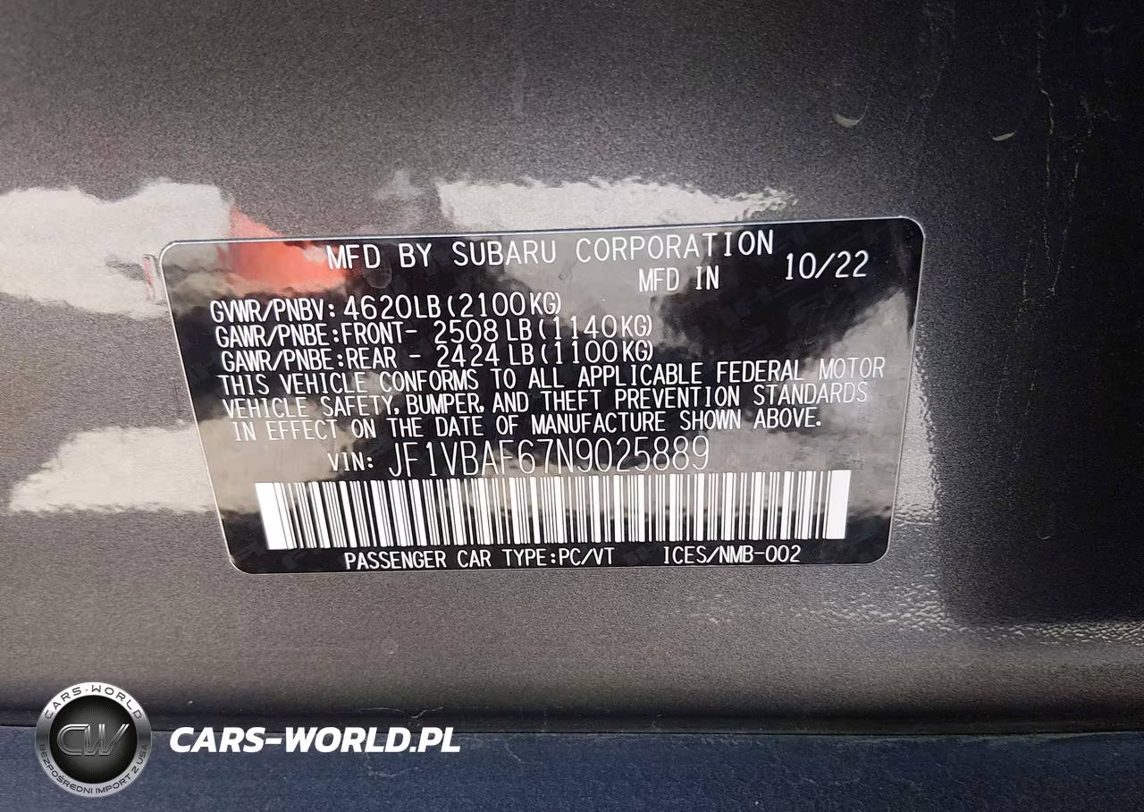 2022 Subaru Wrx Premium VIN:JF1VBAF67N9025889 - 9