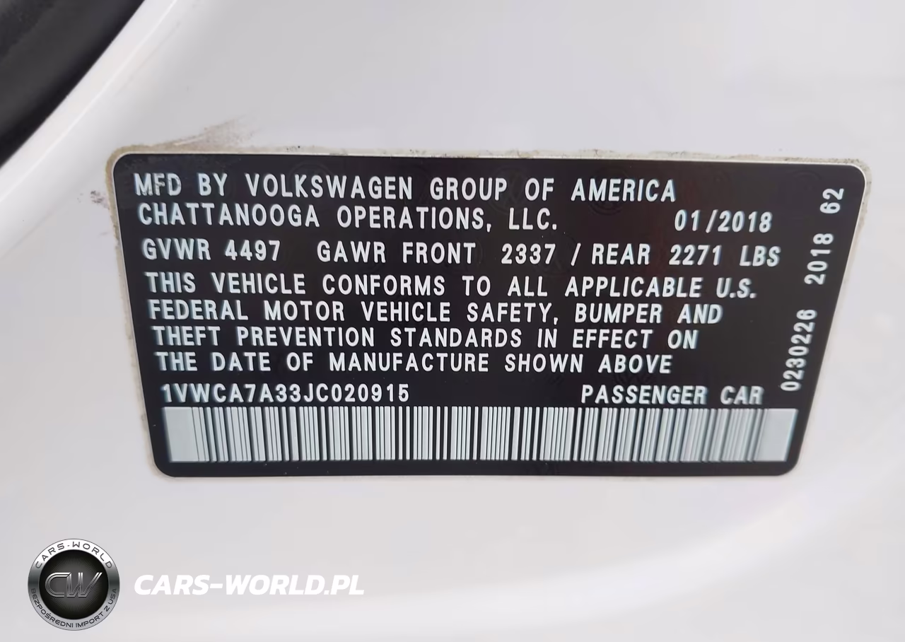 2018 Volkswagen Passat 2.0T Sel Premium VIN:1VWCA7A33JC020915 - 9
