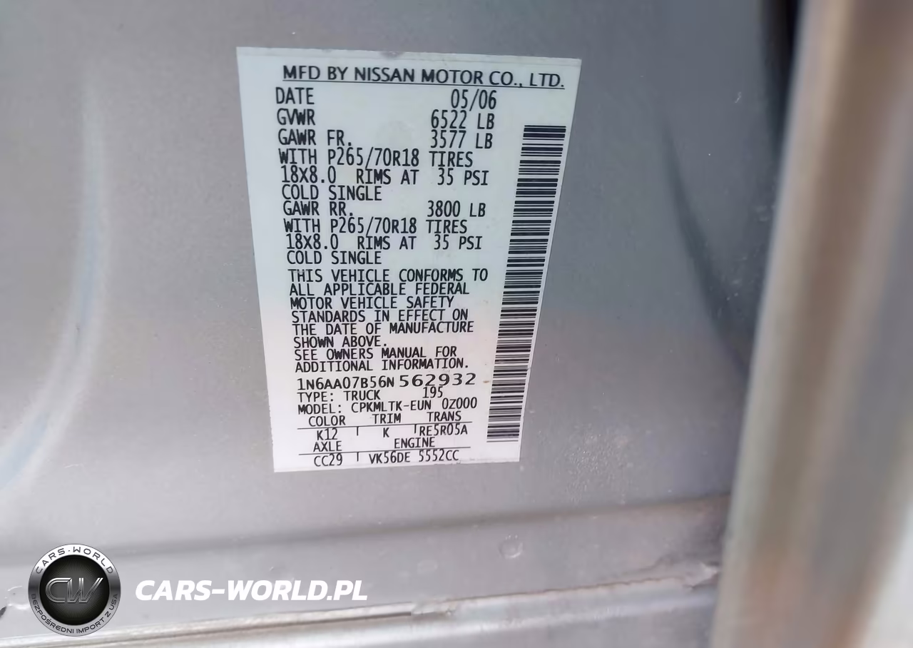 2006 Nissan Titan Se VIN:1N6AA07B56N562932 - 9